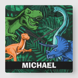 Relógio Quadrado Crianças Dinossauras Personalizadas Dino Jurassic