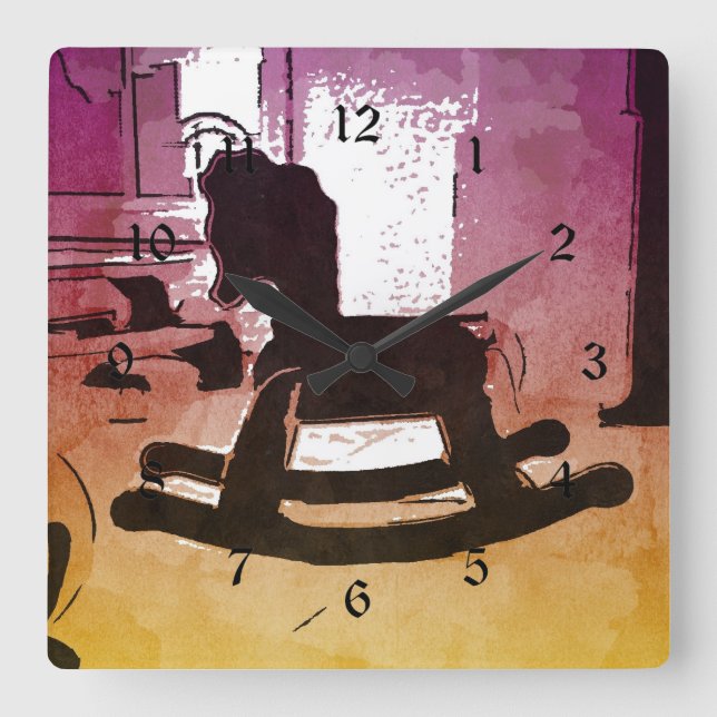 Relógio Quadrado Crianças legal Arte-Pop de-Brinquedo de Madeira (Frente)