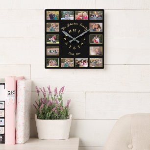 Relógio Quadrado Criar Colagem Personalizada de Fotografias da Fam