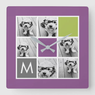 Relógio Quadrado Criar seu próprio monograma do costume da colagem