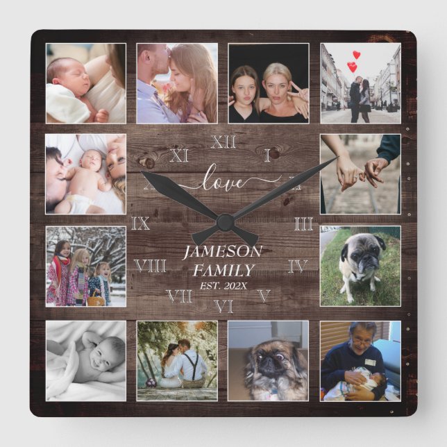 Relógio Quadrado Crie a sua própria foto Coligindo madeira número r (Frente)