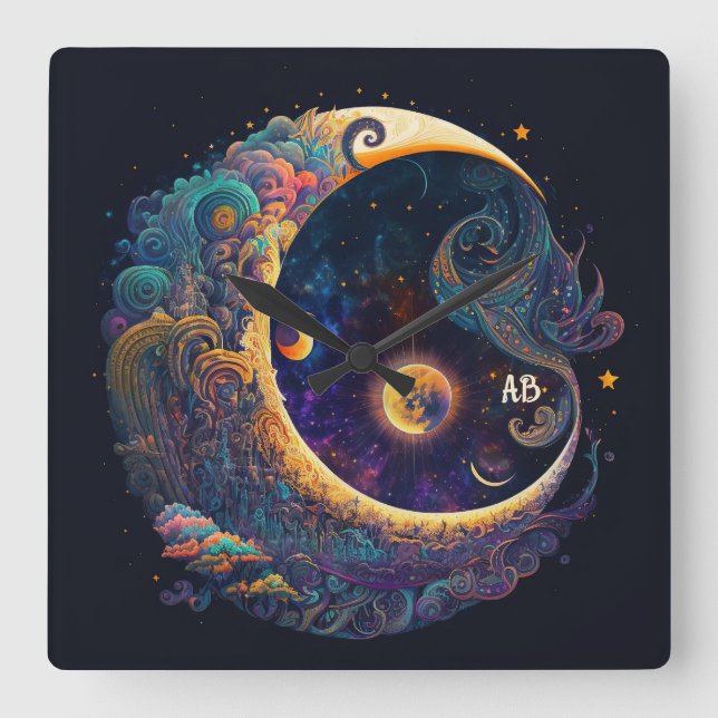 Relógio Quadrado Crie a sua própria lua mística de sereia (Frente)