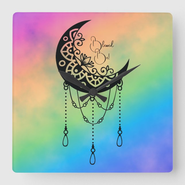 Relógio Quadrado Crie a sua própria Silhouette de Leafy Moon (Frente)