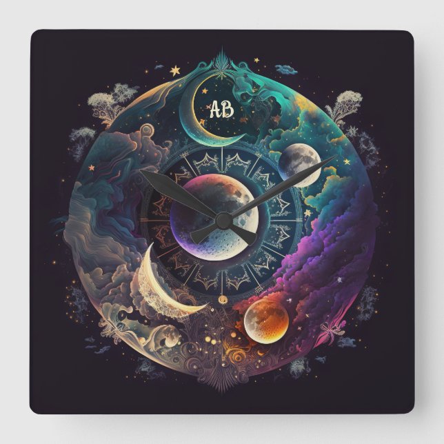 Relógio Quadrado Crie as suas próprias muitas luas turvas místicas (Frente)