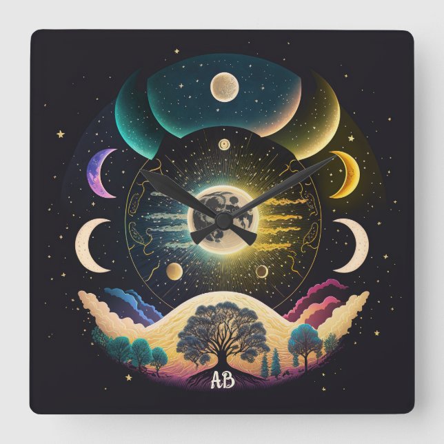 Relógio Quadrado Crie as suas próprias ondas de lua sônicas mística (Frente)