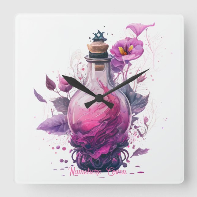 Relógio Quadrado Crie O Seu Frasco De Poção Floral (Frente)