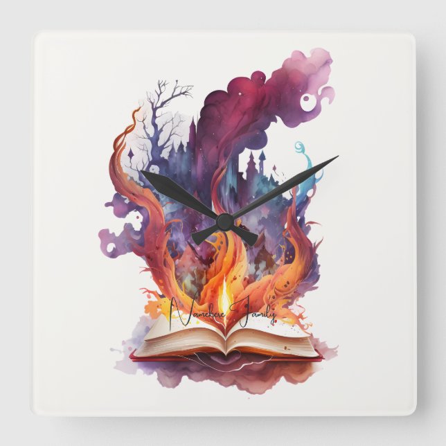 Relógio Quadrado Crie o seu próprio livro ortográfico de incêndio (Frente)