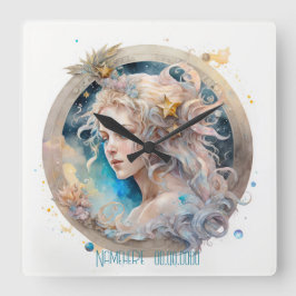 Relógio Quadrado Crie o seu próprio vírus místico Dourado e azul Zo