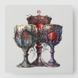Relógio Quadrado Crie Os Seus Próprios Chalices Vermelhos Medievais