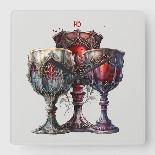 Relógio Quadrado Crie Os Seus Próprios Chalices Vermelhos Medievais (Frente)