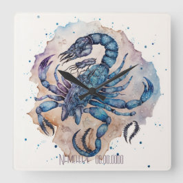 Relógio Quadrado Crie seu Escorpião Místico Dourado e Azul