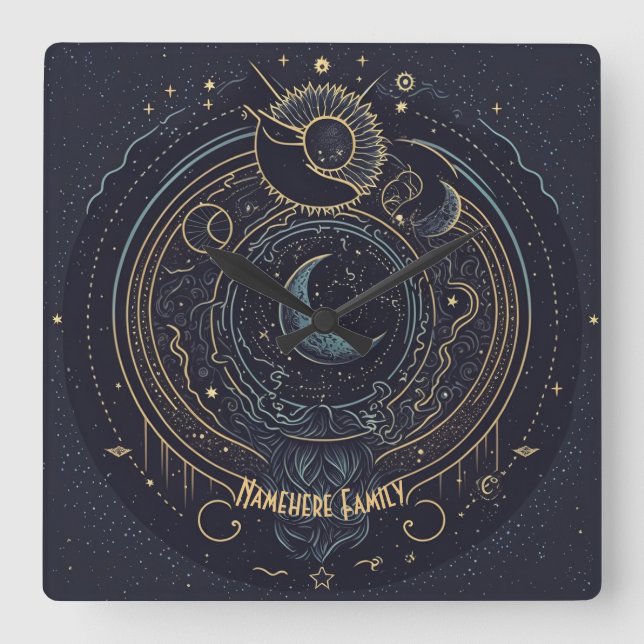 Relógio Quadrado Crie seu próprio Abstrato Celestial Lunar (Frente)