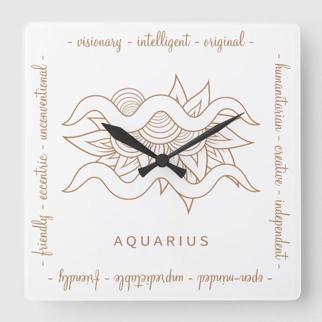 Relógio Quadrado Crie seu próprio aquário Dourado e branco elegante (Frente)