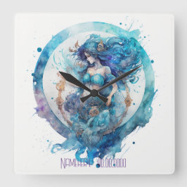 Relógio Quadrado Crie seu próprio Aquário Roxo e Azul Zodiac