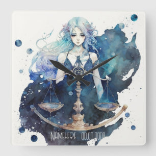 Relógio Quadrado Crie seu próprio Blue & Teal Libra Zodiac