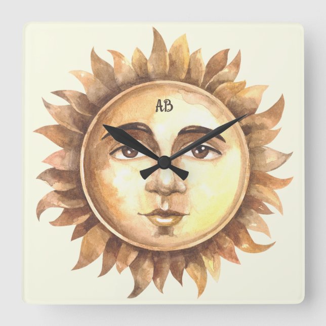 Relógio Quadrado Crie seu próprio Cheio Sun (Frente)