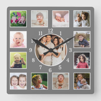 Relógio Quadrado Crie seu próprio colagem de fotos de família 13 Ci