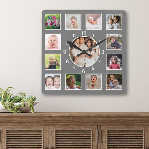 Relógio Quadrado Crie seu próprio colagem de fotos de família 13 Ci