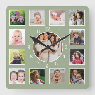 Relógio Quadrado Crie seu próprio colagem de fotos de família 13 Sa