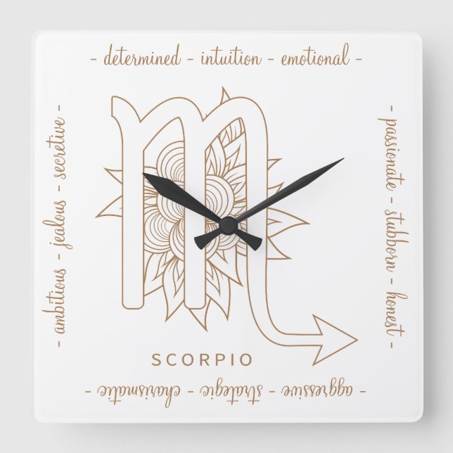 Relógio Quadrado Crie seu próprio Escorpião Dourado e Branco Elegan (Frente)