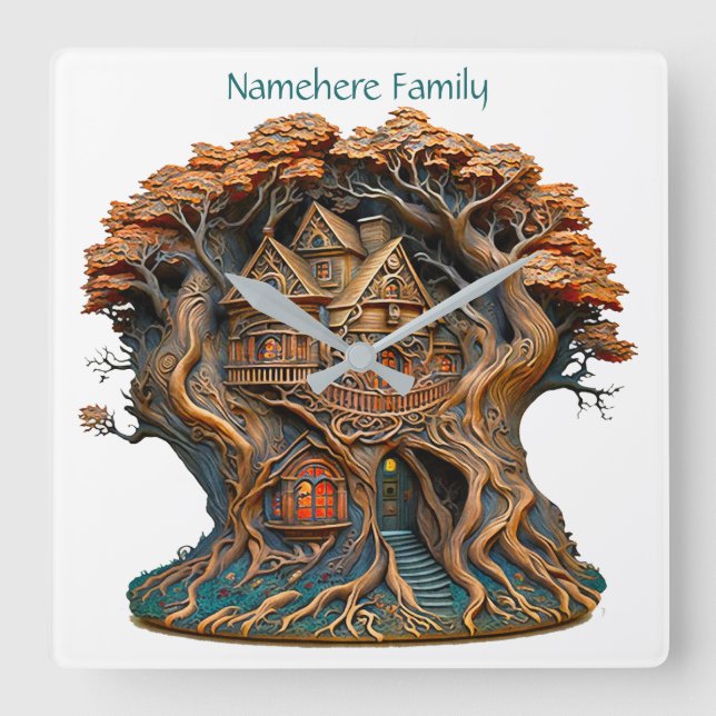 Relógio Quadrado Crie Seu Próprio Faux Bois em 3D, Esculpido Mansão (Frente)