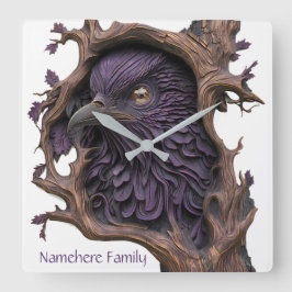 Relógio Quadrado Crie Seu Próprio Faux Bois Gravado Black Raven