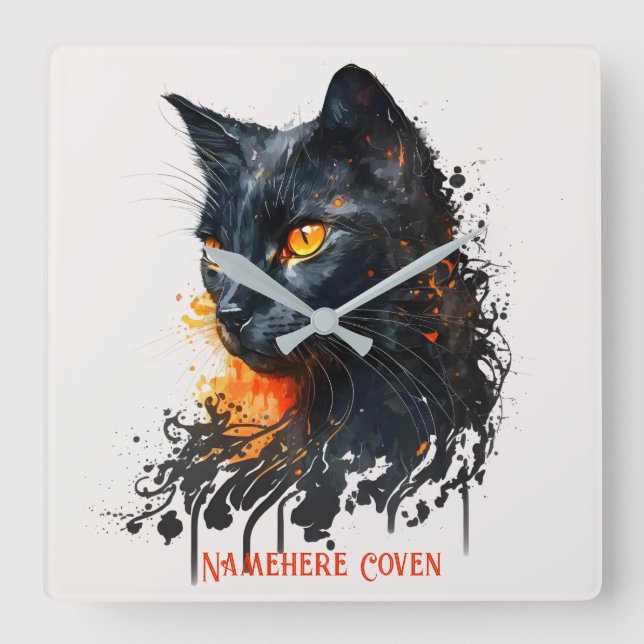 Relógio Quadrado Crie Seu Próprio Gato Preto (Frente)