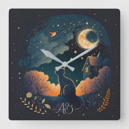 Relógio Quadrado Crie seu próprio gato preto místico da meia-noite