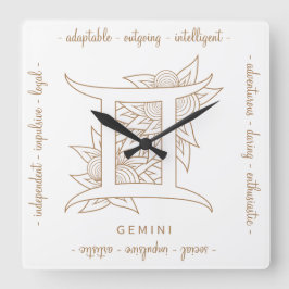 Relógio Quadrado Crie seu próprio Gemini branco e Dourado Elegante 