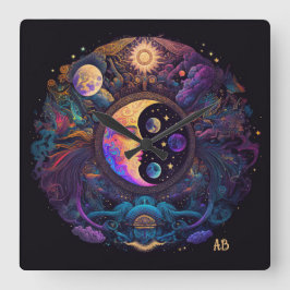 Relógio Quadrado Crie seu próprio homem místico na lua