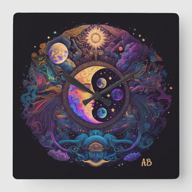 Relógio Quadrado Crie seu próprio homem místico na lua (Frente)