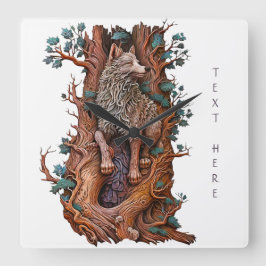 Relógio Quadrado Crie Seu Próprio Lobo Faux Bois de Madeira Esculpi