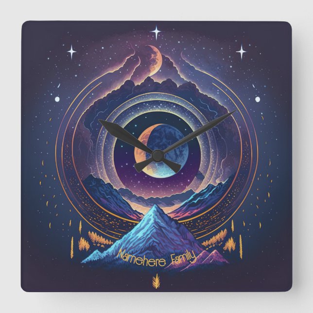 Relógio Quadrado Crie seu próprio Lunar de Paisagem Mágica (Frente)
