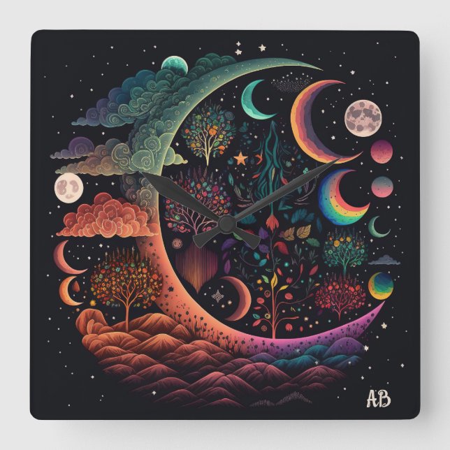 Relógio Quadrado Crie seu próprio Paraíso Planetário Mágico (Frente)