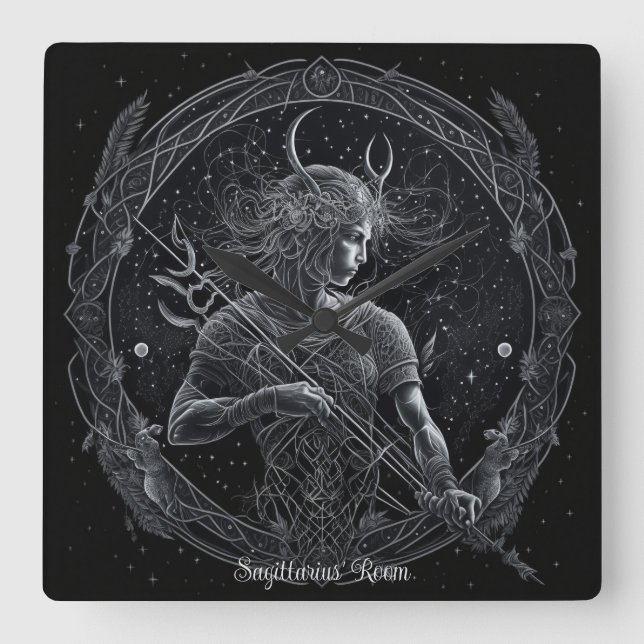 Relógio Quadrado Crie seu próprio Sagitário de Astrologia Mística (Frente)