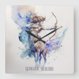 Relógio Quadrado Crie seu próprio Sagitário Dourado e Azul Zodiac