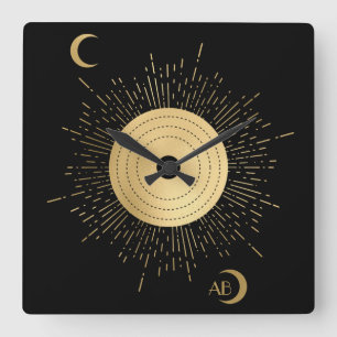 Relógio Quadrado Crie seu próprio Tarot do Sol Arcana Dourado