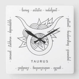 Relógio Quadrado Crie seu próprio Touro Negro e Branco Elegante