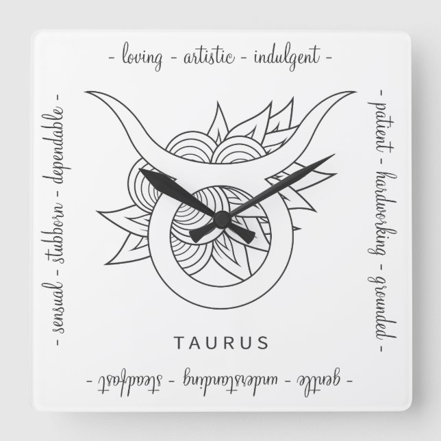 Relógio Quadrado Crie seu próprio Touro Negro e Branco Elegante (Frente)