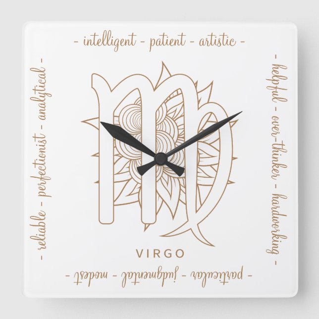 Relógio Quadrado Crie seu próprio vírus Dourado e branco elegante Z (Frente)