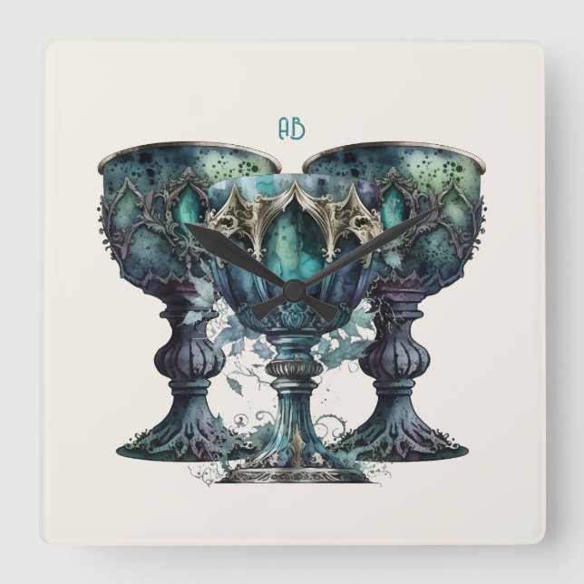 Relógio Quadrado Crie seus próprios cálices góticos verdes (Frente)