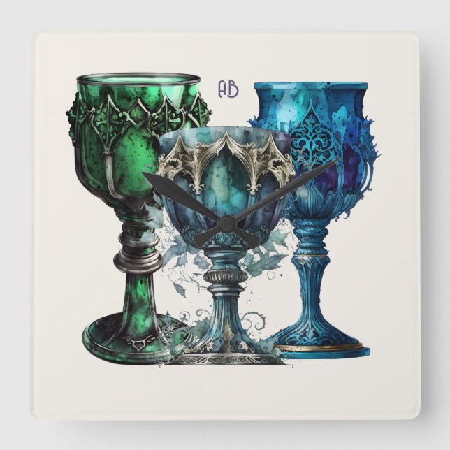 Relógio Quadrado Crie seus próprios chalces verdes e azuis góticos (Frente)