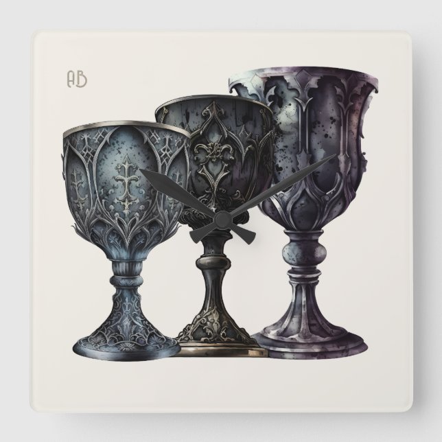 Relógio Quadrado Crie seus próprios chalices góticos em preto (Frente)