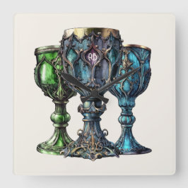 Relógio Quadrado Crie seus próprios chalices verdes e azuis góticos