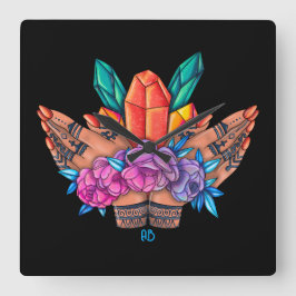 Relógio Quadrado Crie seus próprios cristais e Rosas de mão Henna