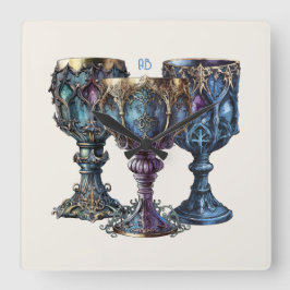 Relógio Quadrado Crie seus próprios Dourados chalés azuis