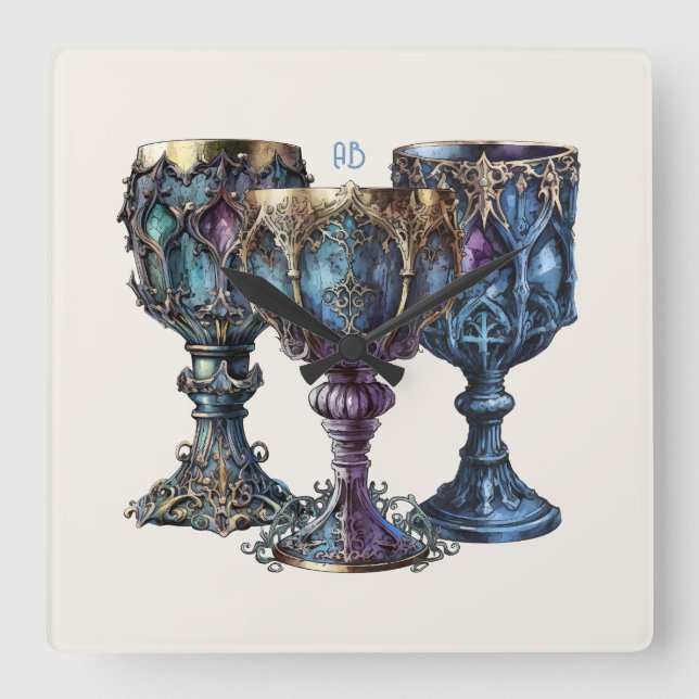 Relógio Quadrado Crie seus próprios Dourados chalés azuis (Frente)