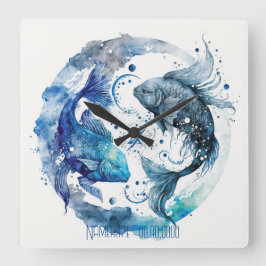 Relógio Quadrado Crie seus próprios Peixes azuis e lacrimogêneos