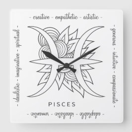 Relógio Quadrado Crie seus próprios Peixes brancos e pretos elegant