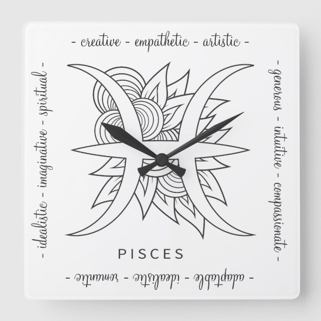 Relógio Quadrado Crie seus próprios Peixes brancos e pretos elegant (Frente)